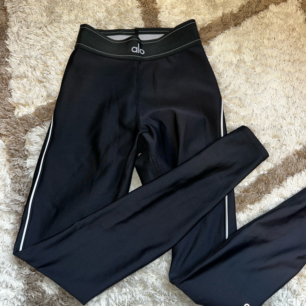 ALO Yoga Black Leggings with White Stripes
